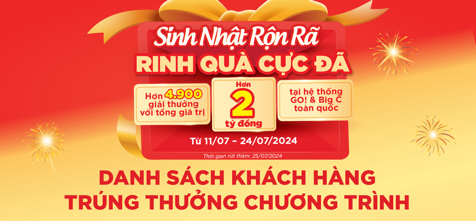 CÔNG BỐ DANH SÁCH KHÁCH HÀNG MAY MẮN CHƯƠNG TRÌNH “SINH NHẬT RỘN RÃ - RINH QUÀ CỰC ĐÃ” TẠI ĐẠI SIÊU THỊ BIG C