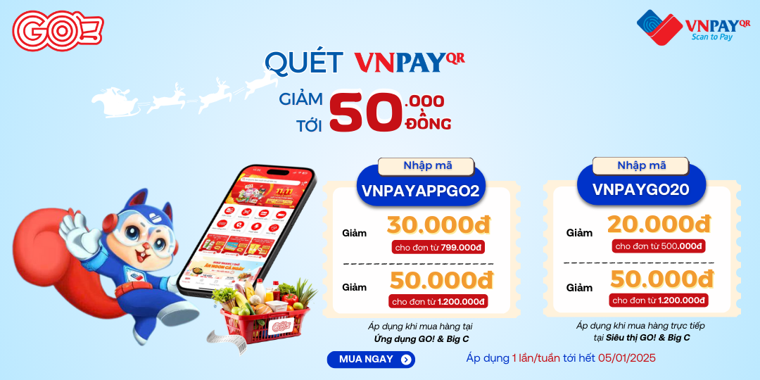  ĐI SIÊU THỊ ONLINE GO! APP - QUÉT VNPAY QR NHẬN NGAY MÃ GIẢM GIÁ