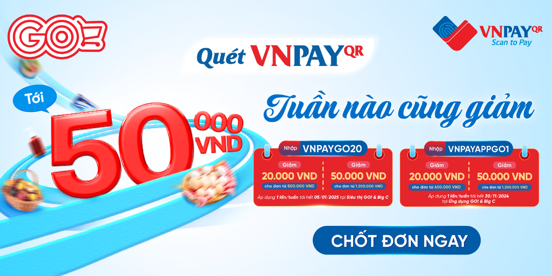 QUÉT VNPAY-QR THANH TOÁN NGAY!​  GIẢM MỖI NGÀY TẠI GO! APP​